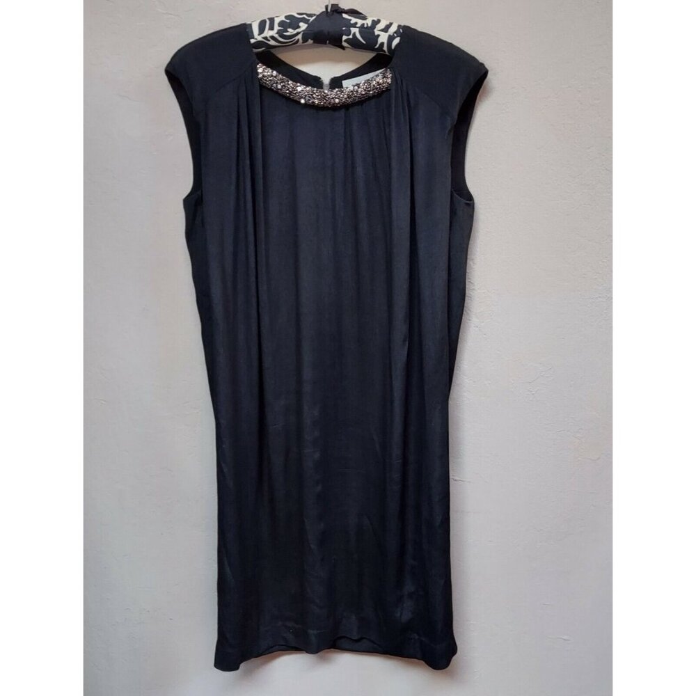 Gerard Darel Women's Embellished Shift Dress Sz 38 Black Cap Sleeve Zipper Back